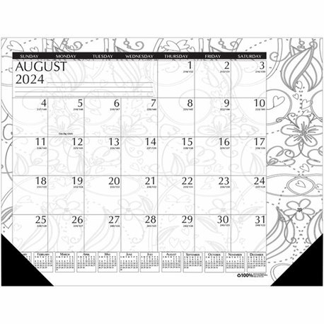 House of Doolittle Academic Doodle Monthly Desk Pad Calendar - Academic - Julian Dates - Monthly - 12 Month - August 2024 - July