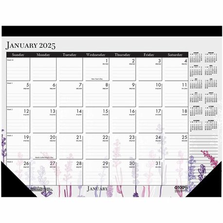 House of Doolittle Wild Flower Monthly Desk Pad - Julian Dates - Monthly - 12 Month - January - December - 1 Month Single Page L