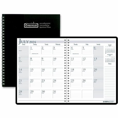 House of Doolittle Black Cover Academic Monthly Planner - Monthly - 14 Month - July 2024 - August 2025 - 1 Month Double Page Lay