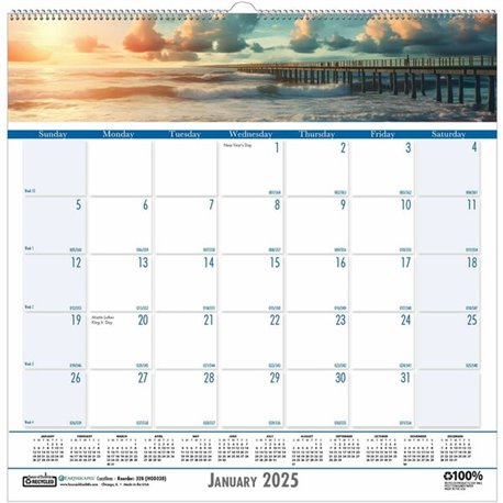 House of Doolittle Coastlines Monthly Wall Calendar - Julian Dates - Monthly - 12 Month - January 2025 - December 2025 - 1 Month