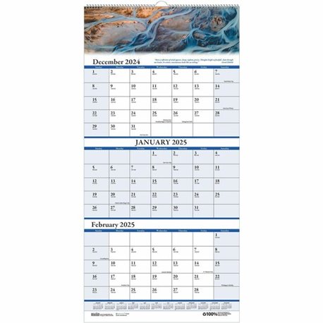 House of Doolittle Scenic 3-month Wall Calendar - Julian Dates - 14 Month - December 2024 - January 2026 - 3 Month Single Page L