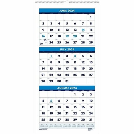 House of Doolittle Three-month Vertical Academic Wall Calendar - Academic - Julian Dates - Monthly - 14 Month - June 2024 - July