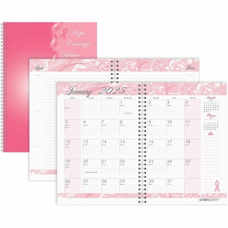 House of Doolittle BCA Pink Cover Monthly Wirebound Journal - Julian Dates - Monthly - 12 Month - January 2025 - December 2025 -