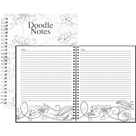 House of Doolittle Doodle Notes Spiral Notebook - 111 Pages - Spiral Bound - 7" x 9" - Black & White Flower Cover - Hard Cover -