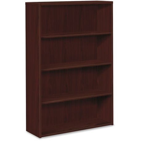 HON 10500 Series Mahogany Laminate Fixed Shelves Bookcase - 13.2" x 36"58" - 4 Shelve(s) - Material: Wood - Finish: Mahogany, La