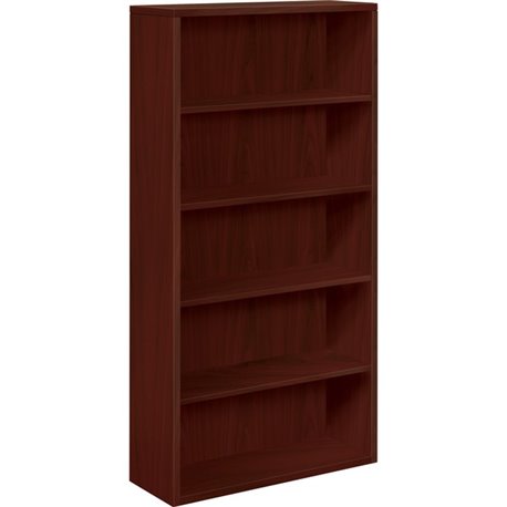 HON 105535 Bookcase - 36" x 13" x 1.1" x 71" - 5 Shelve(s) - Cove Edge - Material: Particleboard - Finish: Laminate, Mahogany - 