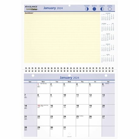 At-A-Glance 3-Month Wall Calendar - Large Size - Julian Dates - Monthly - 12 Month - January 2024 - December 2024 - 3 Month Sing