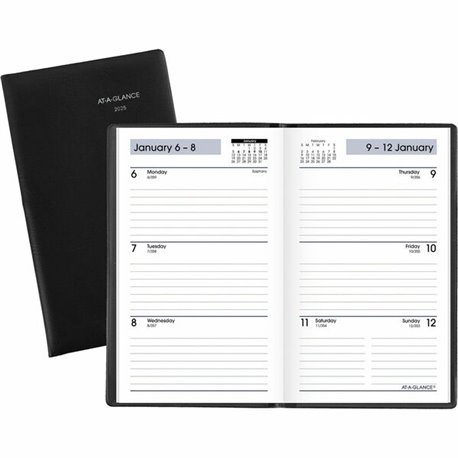 At-A-Glance Weekly Planner, Black, Pocket, 3 1/2" x 6" - Pocket Size - Julian Dates - Weekly - 12 Month - January 2025 - Decembe