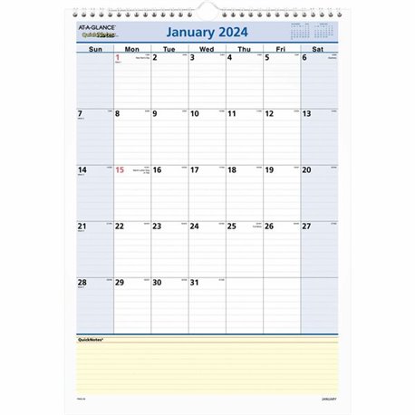 At-A-Glance Elevation Wall Calendar - Medium Size - Monthly - 12 Month - January 2024 - December 2024 - 1 Month Single Page Layo