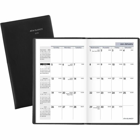 DayMinder Monthly Planner, Black, Pocket, 3 1/2" x 6" - Pocket Size - Julian Dates - Monthly - 14 Month - December 2024 - Januar