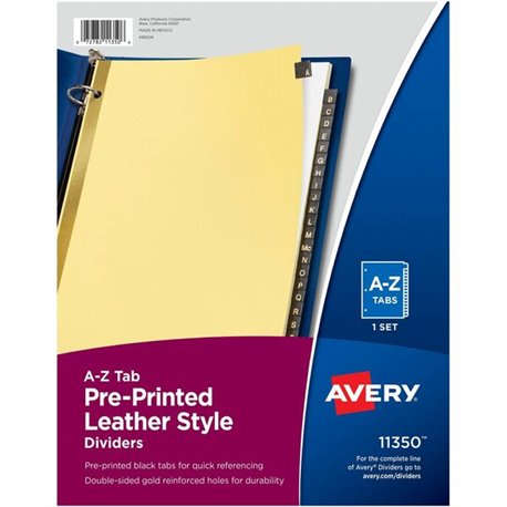 Avery Preprinted Tab Dividers - Gold Reinforced Edge - Printed Tab(s) - Character - A-Z - 25 Tab(s)/Set - 8.5" Divider Width x 1