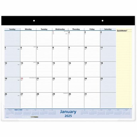 At-a-Glance QuickNotes Monthly Desk Pad Calendar, Standard - Standard Size - Julian Dates - Monthly - 13 Month - January 2025 - 