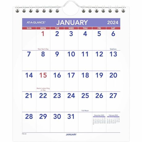 At-A-Glance Wall Calendar - Medium Size - Julian Dates - Monthly - 12 Month - January 2024 - December 2024 - 1 Week Single Page 