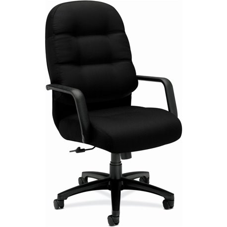 HON Pillow-Soft Executive High-Back Chair | Center-Tilt | Fixed Arms | Black Fabric - Black Memory Foam, Polyester Seat - Black 