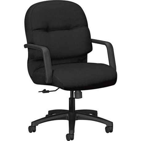 HON Pillow-Soft Mid-Back Chair | Center-Tilt | Fixed Arms | Black Fabric - Black Memory Foam, Polyester Seat - Black Foam, Polye