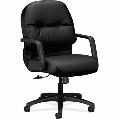 HON Pillow-Soft Chair - Black Leather Seat - Black Leather Back - Black Frame - Mid Back - 5-star Base - Black