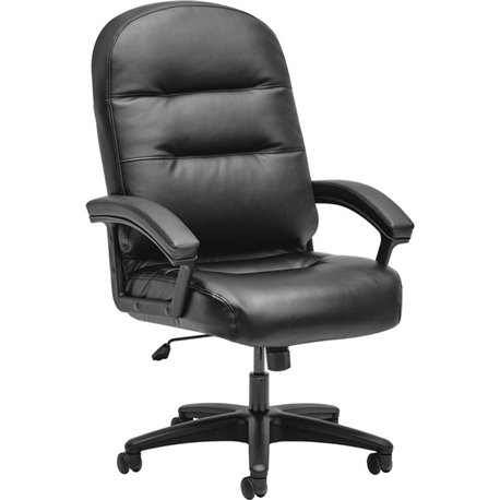 HON Pillow-Soft Chair - Bonded Leather Seat - Black Bonded Leather Back - Black Frame - High Back - 5-star Base - Black - Armres