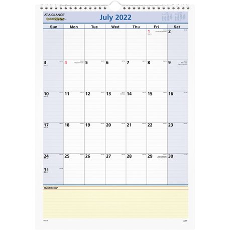At-A-Glance QuickNotes Academic Monthly Wall Calendar - Julian Dates - Monthly - 1 Year - July 2024 - June 2025 - 1 Month Single