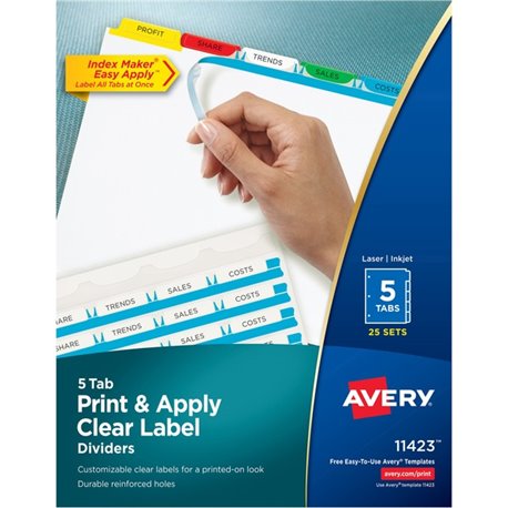 Avery Index Maker Index Divider - 125 x Divider(s) - 5 - 5 Tab(s)/Set - 8.5" Divider Width x 11" Divider Length - 3 Hole Punched