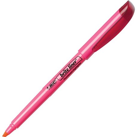 BIC Brite Liner Highlighters - Chisel Marker Point Style - Fluorescent Pink Water Based Ink - 1 Dozen