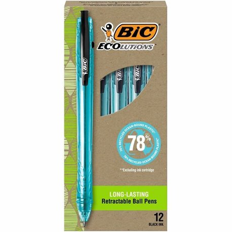 BIC Ecolutions Ballpoint Pen - Medium Pen Point - 1 mm Pen Point Size - Refillable - Retractable - Black - Semi Clear Barrel - 1