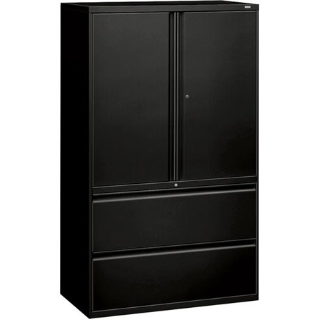 HON 800 Series Wide Lateral File with Storage Cabinet - 2-Drawer - 42" x 19.3" x 67" - 2 x Shelf(ves) - 2 x Drawer(s) for File -