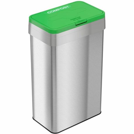 HLS Commercial Rectangular Open Top Compost Bin/Lid - Push Button Opening - 21 gal Capacity - Rectangular - Smudge Resistant, Fi