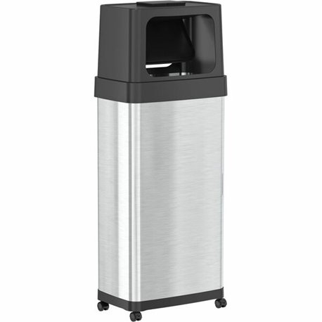 HLS Commercial Dual Push Door Odor Control Trash Can - Push Door Opening - 24 gal Capacity - Rectangular - Rolling - Wheels, Fin