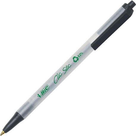 BIC Clic Stic Retractable Ball Pens - Medium Pen Point - Retractable - Black - Clear Barrel - 1 Dozen