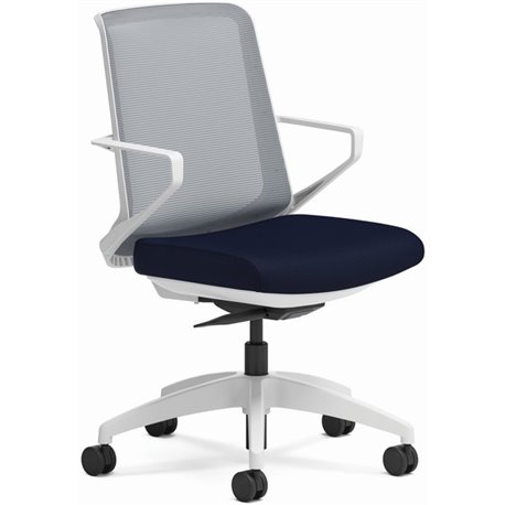 HON Cliq Chair - Navy Seat - Fog Mesh Back - Designer White Frame - Navy - Armrest