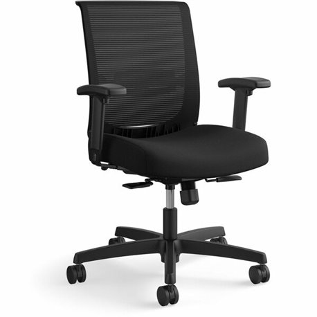 HON Convergence Synchro Tilt Task Chair - Black Fabric Seat - Black Back - Low Back - 5-star Base - Armrest - 1 Each