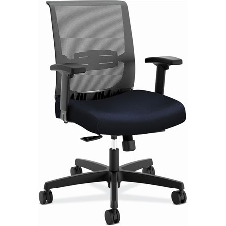 HON Convergence Chair - Navy Vinyl, Fabric Seat - Black Mesh Back - Black Frame - 5-star Base - Navy