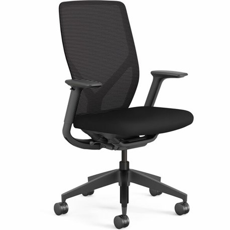 HON Flexion Task Chair - Black Vinyl, Polyurethane Seat - Black Mesh Back - Black Frame - 5-star Base - Armrest - 1 Each