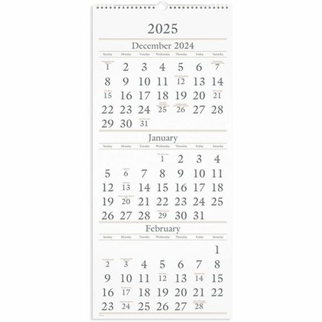 At-A-Glance 3-Month Wall Calendar - Large Size - Monthly - 15 Month - December 2024 - February 2026 - 3 Month Single Page Layout