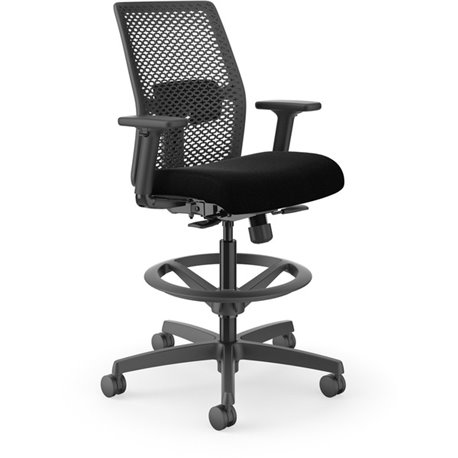 HON Ignition ReActiv Low-Back Task Stool - Black Foam Seat - Black Frame - Low Back - 5-star Base - Armrest - 1 Each