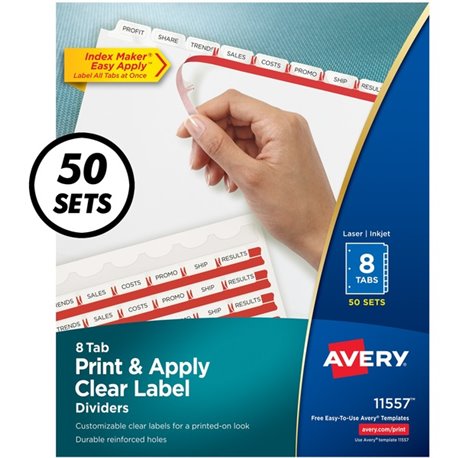 Avery Index Maker Index Divider - 400 x Divider(s) - Print-on Tab(s) - 8 - 8 Tab(s)/Set - 8.5" Divider Width x 11" Divider Lengt