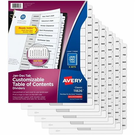 Avery Monthly Tab Table of Contents Dividers - 72 x Divider(s) - Jan-Dec, Table of Contents - 12 Tab(s)/Set - 8.5" Divider Width