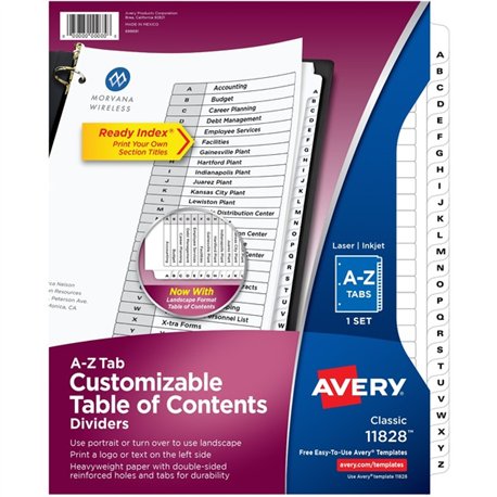 Avery A-Z Black & White Table of Contents Dividers - 26 x Divider(s) - A-Z, Table of Contents - 26 Tab(s)/Set - 8.5" Divider Wid