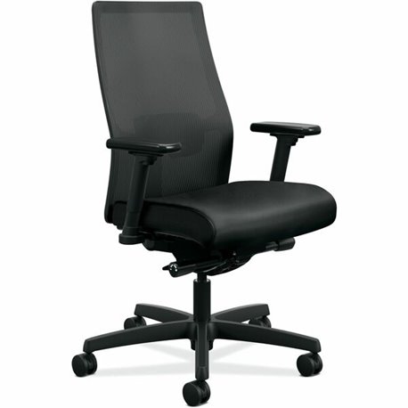 HON Ignition 2.0 Task Chair - Black Polyurethane, Fabric Seat - Black Mesh Back - Black Frame - Mid Back - 5-star Base - 1 Each