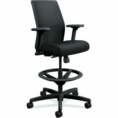 HON Ignition Seating Mesh Back Task Stool - Black Seat - Black Frame - Low Back - 5-star Base - Black - Armrest - 1 Each