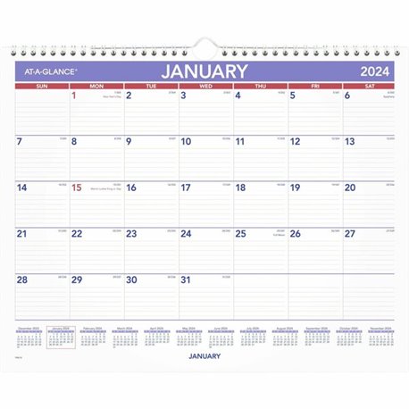 At-A-Glance Erasable Wall Calendar - Large Size - Julian Dates - Monthly - 12 Month - January 2024 - December 2024 - 1 Month Sin