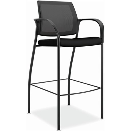 HON Ignition Sitting Stool - Black Fabric Seat - Black Mesh Back - Black Steel Frame - Black - Armrest