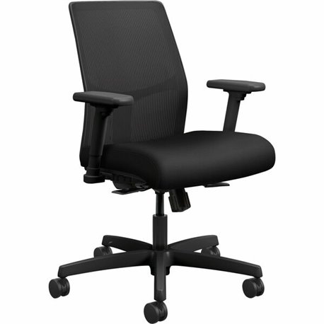 HON Ignition Seating Mid-back Task Chair - Black Fabric Seat - Mesh Back - Black Frame - 5-star Base - 1 Each