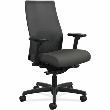 HON Ignition Black Mesh Back Chair - Fabric Seat - Iron Ore Fabric, Polyurethane Seat - Black Mesh Back - Black Frame - Mid Back