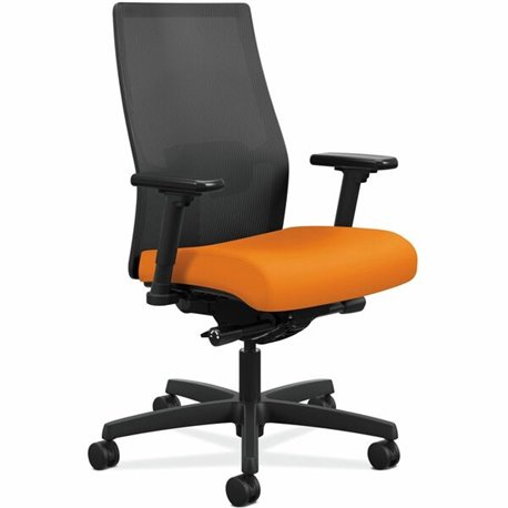 HON Ignition Black Mesh Back Chair - Fabric Seat - Apricot Fabric, Polyurethane Seat - Black Mesh Back - Black Frame - Mid Back 