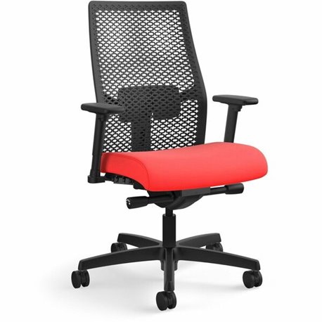 HON Ignition ReActiv Back Task Chair - Fabric Seat - Ruby Fabric Seat - Black Mesh Back - Black Frame - 5-star Base - 1 Each