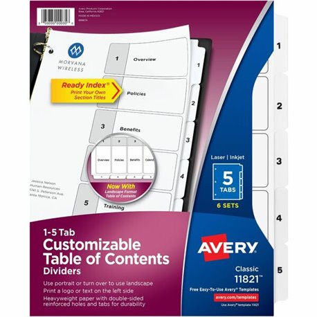 Avery Classification Folder 5-tab TOC Dividers - 30 x Divider(s) - 1-5, Table of Contents - 5 Tab(s)/Set - 8.5" Divider Width x 