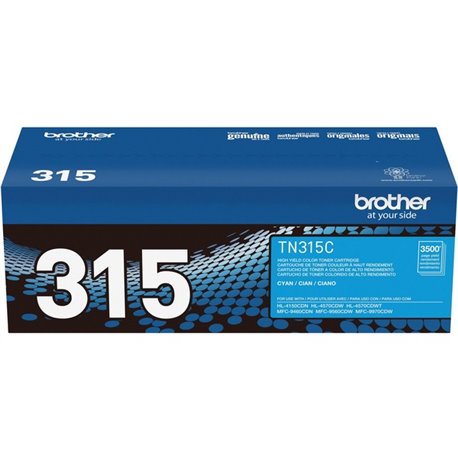 Brother Genuine TN315C High Yield Cyan Toner Cartridge. - Laser - 3500 Pages - Cyan - 1 Each