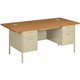 HON Metro Classic HP3276 Pedestal Desk - 4 x Box, File Drawer(s) - Double Pedestal - Square Edge - Finish: Harvest, Putty - Glid