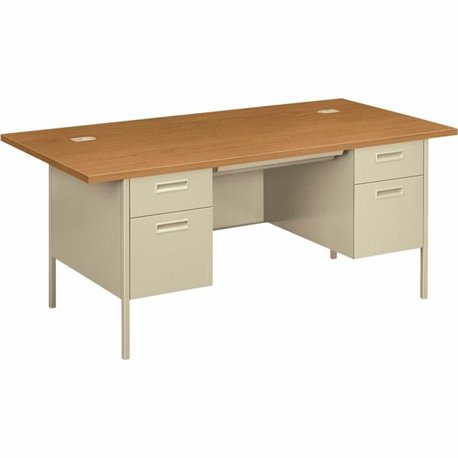 HON Metro Classic HP3276 Pedestal Desk - 4 x Box, File Drawer(s) - Double Pedestal - Square Edge - Finish: Harvest, Putty - Glid